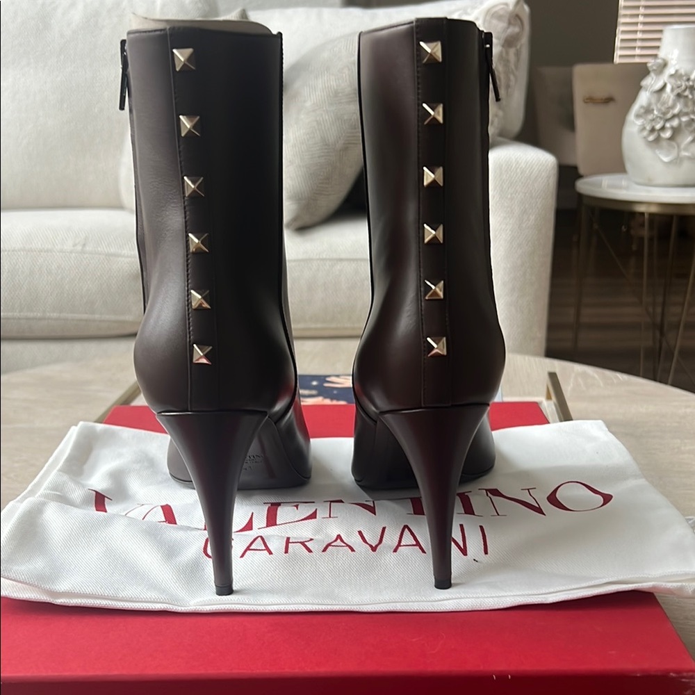 Valentino Garavani Women's Brown Studded Ankle Boots